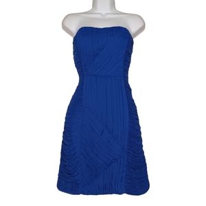 BANANA REPUBLIC Royal Blue Pleated Chiffon Strapless Mini Bodycon Dress 2 XS